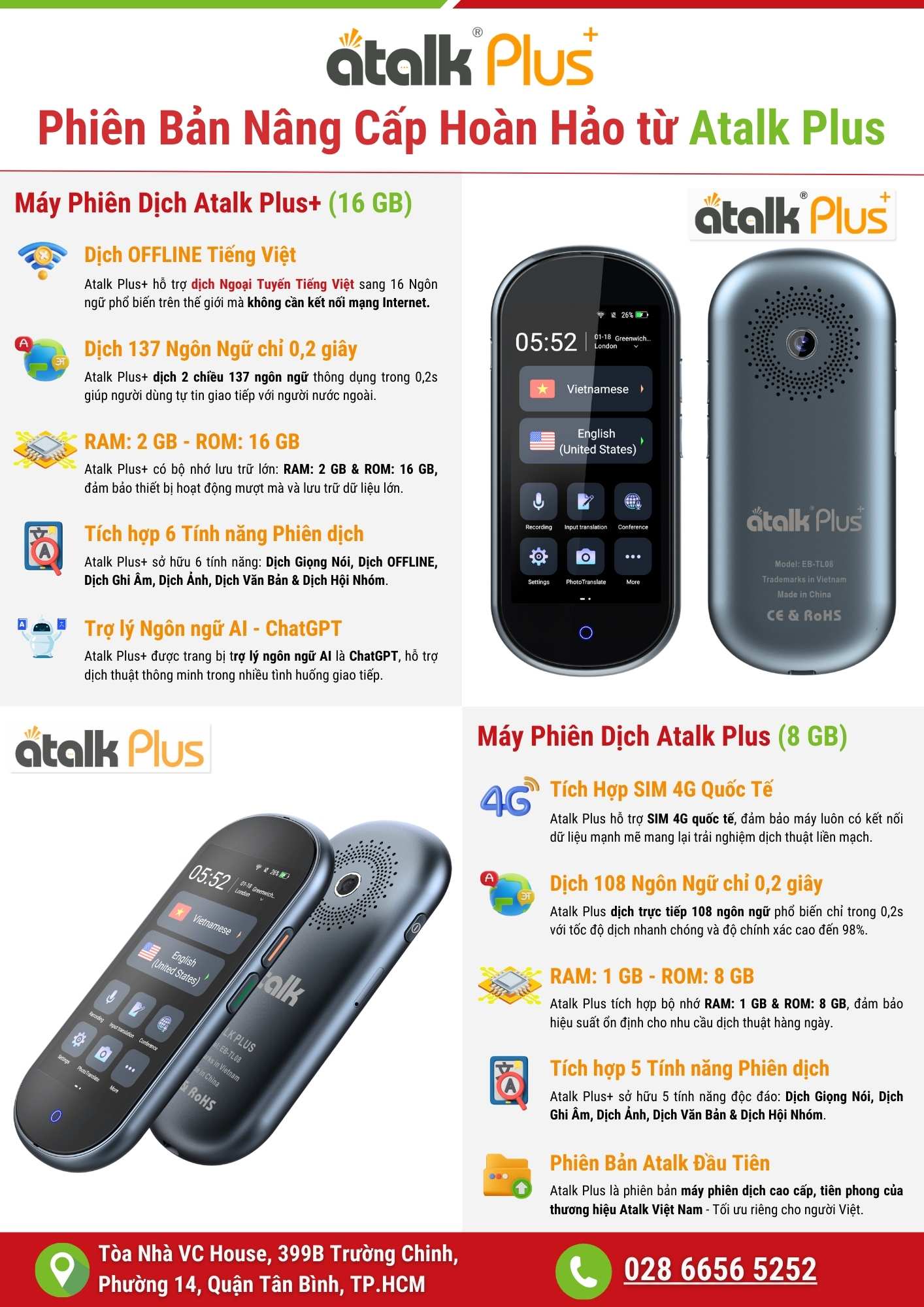 Máy Phiên Dịch Atalk Plus+ (New Version -16GB ) là phiên bản nâng cấp của máy dịch Atalk Plus (8GB)